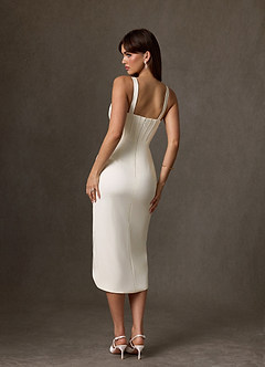 Azazie Zoie Wedding Dresses Cream Sheath Pleated Crepe Back Satin Dress image2