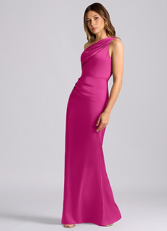 Azazie Akilah Brudtärnklänningar Klä av Sjöjungfru i Stretch Satin Ena axeln Fuchsia image5