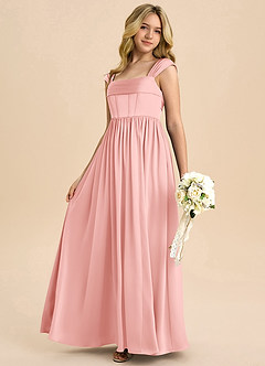 Azazie Hattie Junior Vestido Rosa Empolvado de Satén Elástico de Corte en A con Plisado image6