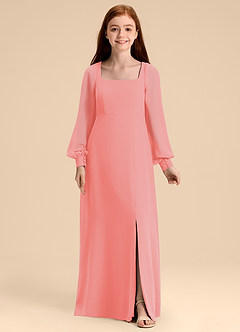 Azazie Bondi Junior Coral A-Line Blouson Chiffon Dress image5