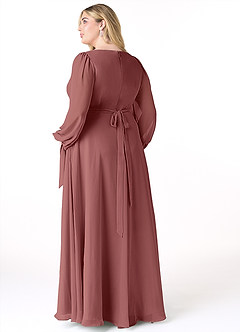 Azazie Leonia Bridesmaid Dresses Amethyst A-Line Long Sleeve Chiffon Dress image9