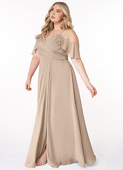 Azazie Dakota Bridesmaid Dresses Taupe A-Line V-Neck Pleated Chiffon Dress image8