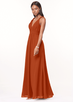 Azazie Maren Brautjungfernkleider A-Linie Plissee Chiffon Kleid Gebranntes Orange image3
