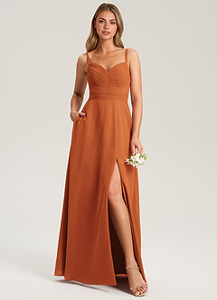 Azazie Terese Bridesmaid Dresses Cinnamon A-Line Pleated Chiffon Dress image6
