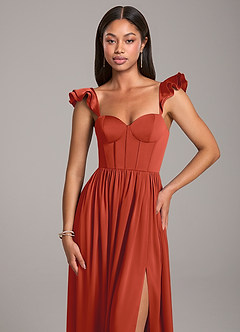 Azazie Denisse Bridesmaid Dresses Rust A-Line Ruched Stretch Satin Dress image6