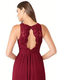Azazie Luz Bridesmaid Dresses Burgundy A-Line Lace Chiffon Dress image6