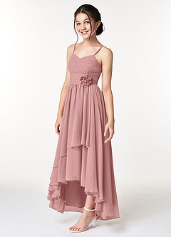 Azazie Catalina Junior Robe Trapèze en Mousseline de soie Rayé Rose Poussiéreuse image3