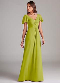 Azazie Soren Bridesmaid Dresses Lemongrass A-Line Ruched Chiffon Dress image4
