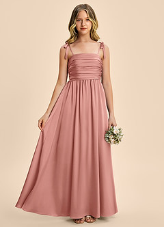 Azazie Jayden Junior Rosette A-Line Pleated Stretch Satin Dress image4