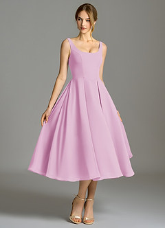 Azazie Amalie Abiti da Damigella Abito A-Line in Chiffon Plissettato Rosa Confetto image3