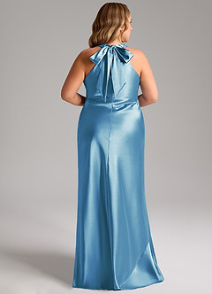 Azazie Doretta Bridesmaid Dresses Steel Blue Mermaid Bow Metallic Satin Dress image13