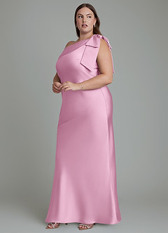 Azazie Yuanna Bridesmaid Dresses Candy Pink Mermaid One Shoulder Stretch Satin Dress image13