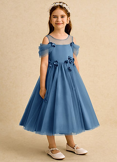 Azazie Juni Abiti da Ragazza di Fiori Abito Principessa in Tulle Plissettato Crepuscolo image8
