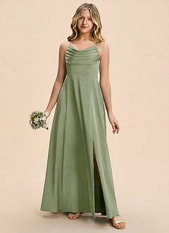 Azazie Gia Junior Pistachio A-Line Pleated Stretch Satin Dress image3