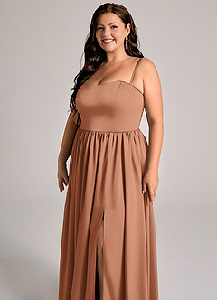 Azazie Calianna Abiti da Damigella Abito Convertibile A-Line in Raso Elasticizzato a Spalla Scoperta Bronzo image6