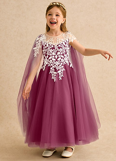 Azazie Dandelion Flower Girl Dresses Mulberry Ball-Gown Lace Dress image1