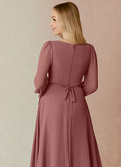 Azazie Leonia Robes de demoiselle d'honneur Robe Trapèze en Mousseline de soie Manche longue Rose Du Désert image7
