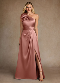 Azazie Easton Mère de la mariée Robes Robe Trapèze en Satin extensible Une épaule Rosette image1