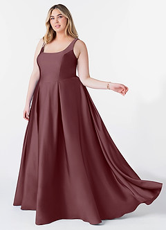Azazie Neve Bridesmaid Dresses Sangria Ball-Gown with Pockets Stretch Satin Dress image9