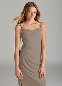 Azazie Mai Junior Taupe Sheath Pleated Chiffon Dress image5