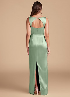Azazie Flori Bridesmaid Dresses Matcha Sheath Side Slit Metallic Satin Dress image4