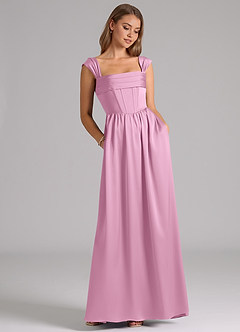 Azazie Hattie Bridesmaid Dresses Candy Pink A-Line Corset Stretch Satin Dress image3