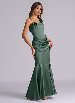 Azazie Inara Bridesmaid Dresses Sea Moss Mermaid Pleated Stretch Satin Dress image5
