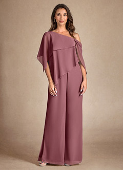 Azazie Halima Mother of the Bride Dresses Desert Rose Jumpsuit/Pantsuit Side Slit Chiffon Dress image5