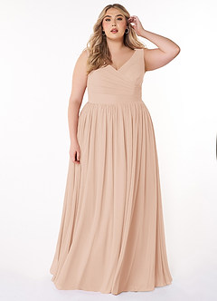 Azazie Keyla Bridesmaid Dresses English Rose A-Line V-Neck Pleated Chiffon Dress image6