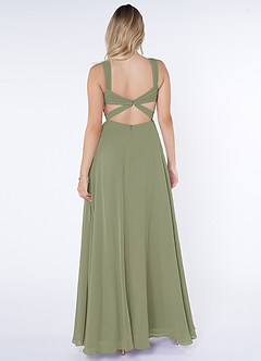 Azazie Nahrin Bridesmaid Dresses Pistachio A-Line V-Neck Pleated Chiffon Dress image2