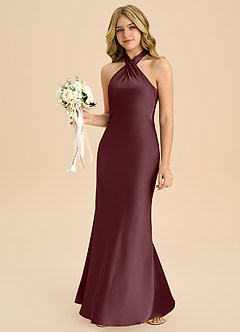 Azazie Chickie Junior Sangria Sheath Pleated Stretch Satin Dress image4