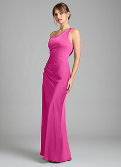 Azazie Madelyn Bridesmaid Dresses Fuchsia Mermaid One Shoulder Stretch Satin Convertible Dress image6
