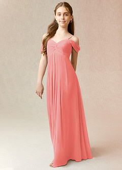 Azazie Kaitlynn Junior Jurk van Chiffon met A-Lijn Off the Shoulder Koraal image4