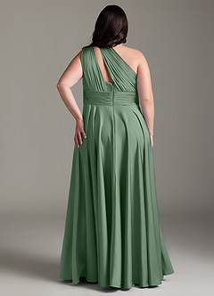 Azazie Charlize Bridesmaid Dresses Matcha A-Line One Shoulder Stretch Satin Dress image10