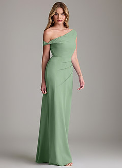 Azazie Emerson Bridesmaid Dresses Matcha Sheath Off the Shoulder Chiffon Dress image5
