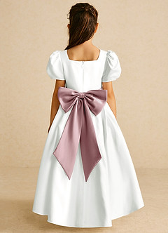 Azazie Zippy Flower Girl Dresses Ivory Dusty Rose A-Line with Sleeves Matte Satin Dress image10