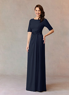 Azazie Joelle vestidos de madre de la novia Vestido de Azul Marino Oscuro de Crepé elástico de Corte En A con Lentejuela image1