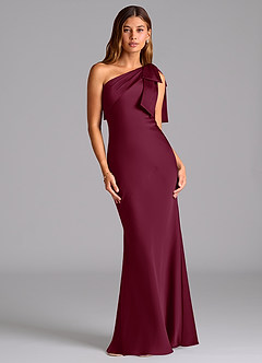 Azazie Yuanna Bridesmaid Dresses Mulberry Mermaid One Shoulder Stretch Satin Dress image1