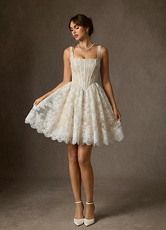 Azazie Nolicia Trouwjurken Jurk van Kant met Baljurk Vierkante halslijn Diamant Wit Champagne image3