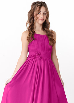 Azazie Astrid Junior Fuchsia A-Line Floral Chiffon Dress image3