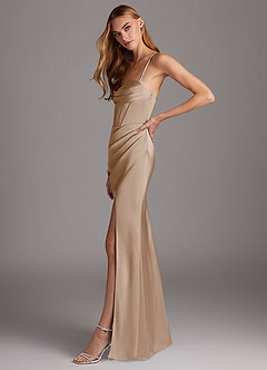 Azazie Brookelle Brautjungfernkleider Etui Herzchen Korsett Stretch-Satin Kleid Taupe image5