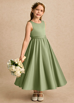 Azazie Karlie Flower Girl Dresses Pistachio A-Line Pleated Matte Satin Dress image2