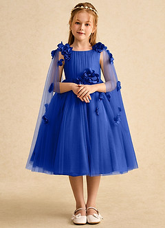 Azazie Staria Blumenmädchenkleider Ballkleid Gestreift Tüll Kleid Königsblau image1