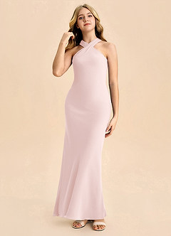 Azazie Doretta Junior Jurk van Chiffon met Kolom Geplooid Blozend Roze image3