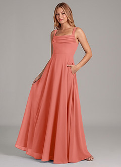 Azazie Shaude Bridesmaid Dresses Salmon Pink A-Line Pleated Chiffon Dress image4