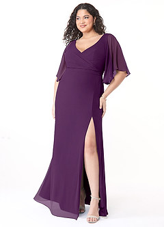 Azazie Cierra Final Sale Grape A-Line V-Neck Chiffon Dress image9