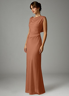 Azazie Kieryn Jurken voor bruidsmeisjes Jurk van Stretch Satijn met Zeemeermin Geplooid Bronzeertint image3