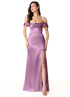 Azazie Liv Vestidos de damas de honor Vestido de Glicinia de Satén Metálico de Corte Recto Convertible con Vestidos sin tirantes image1