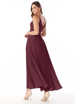 Azazie Raychelle Brautjungfernkleider A-Linie V-Hals Chiffon Kleid Cabernetrot image4