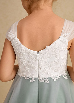 Azazie Momo Flower Girl Dresses Ivory Matcha A-Line Lace Dress image7